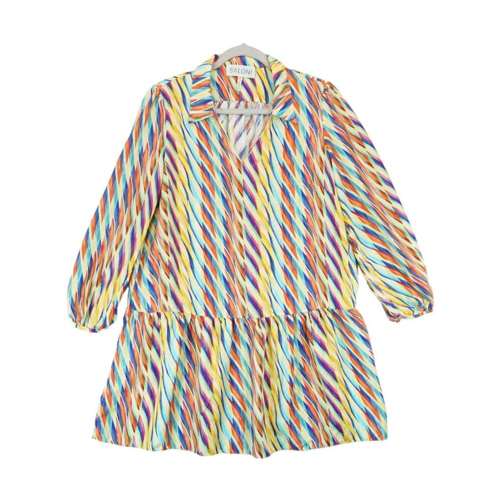 Saloni Women's Yellow Jas Silk Long Sleeve Mini Dress Size UK 12 US‎ 8 MSRP $495